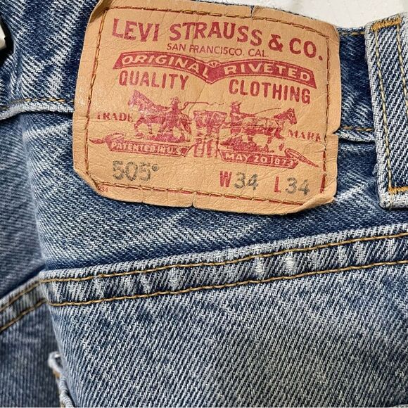 Vintage Levi’s 505 Men’s Blue Jeans 34x34 Y2K Thrashed Distressed Grunge Rocker - Picture 9 of 13
